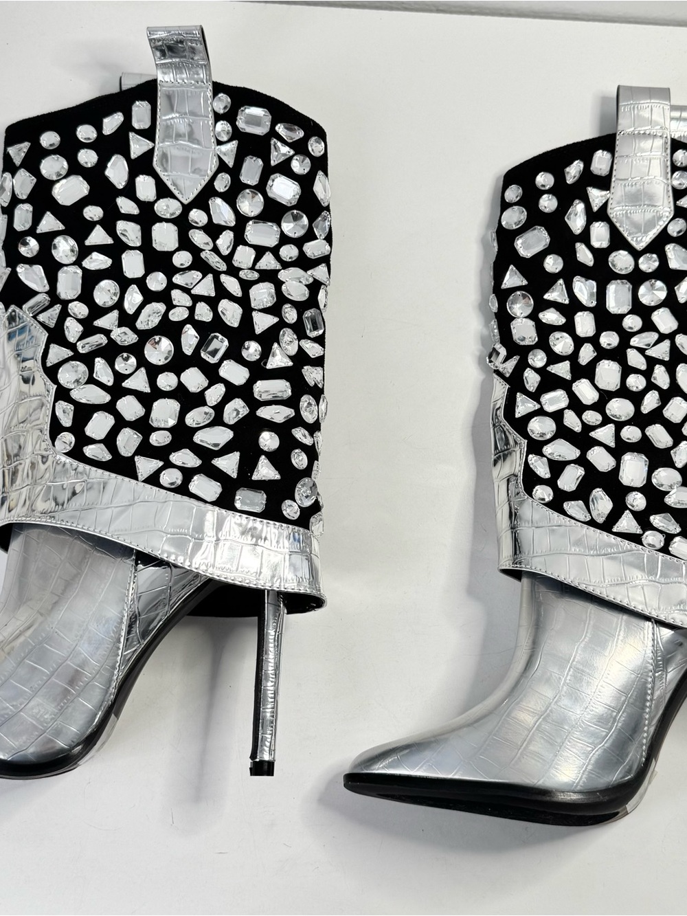 Lauren Lorraine Silver Rhinestone Cowboy Boots Size 8.5 Fits 7.5